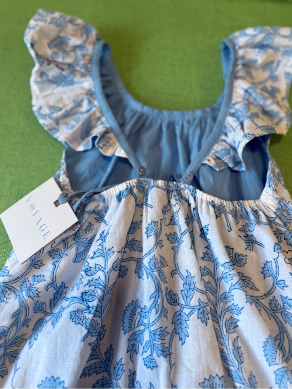 Voyage Blue Floral Ruffle-Shoulder Girls' Casual Dress